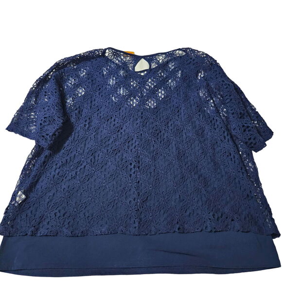 Ruby Rd Blue Size 24W Cotton Blend Crotchet Pullover Stretch Knit Pullover - Picture 2 of 12